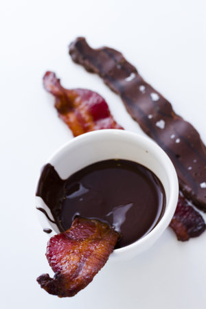 Chocolate covered bacon with salt.の写真素材