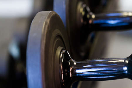 Set of weights in a small gym.の写真素材