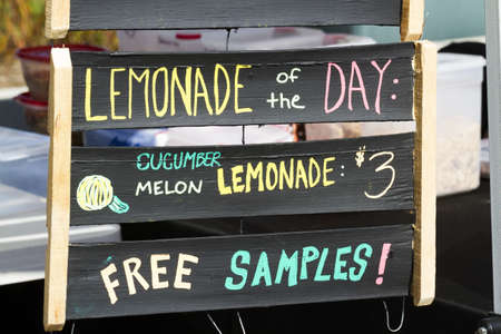 Chalkboard sign at the local Farmers Market.の写真素材