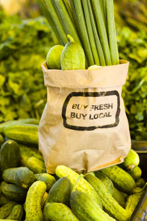 Fresh produce on sale at the local farmers market.の写真素材