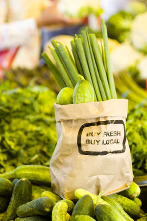 Fresh produce on sale at the local farmers market.の写真素材