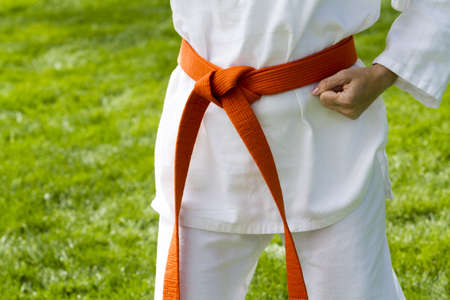 Tae Kwon Do student practicing in the park.の写真素材