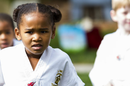 Tae Kwon Do student practicing in the park.のeditorial素材
