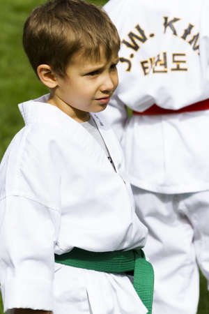Tae Kwon Do student practicing in the park.のeditorial素材