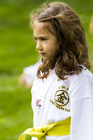 Tae Kwon Do student practicing in the park.のeditorial素材