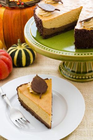 Pumpkin white chocolate cheesecake for Thanksgiving.の写真素材