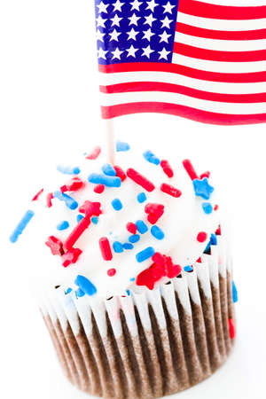Patriotic holiday cupcakes decorated for july 4th.の写真素材