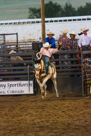2013 Cowboy Up rodeo in Kiowa, Colorado.のeditorial素材