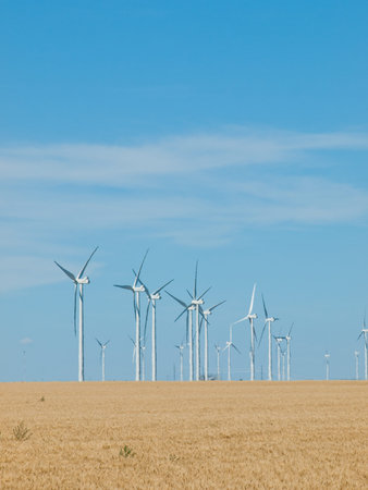Wind turbines farm in Eastern Colorado.の写真素材