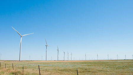 Wind turbines farm in Eastern Colorado.