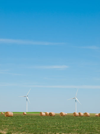 Wind turbines farm in Eastern Colorado.の写真素材