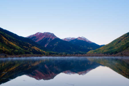 Crystal Lake in autumn near Ouray, Colorado.の写真素材