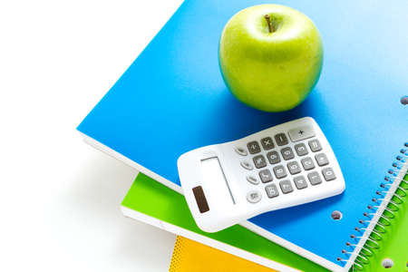 Variety of school supplies on a white background.の写真素材