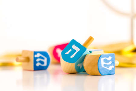 A still life composed of elements of the Jewish Chanukah/Hanukkah festival.の写真素材