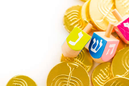 A still life composed of elements of the Jewish Chanukah/Hanukkah festival.の写真素材
