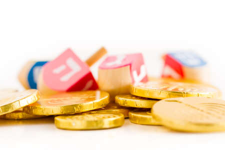 A still life composed of elements of the Jewish Chanukah/Hanukkah festival.の写真素材