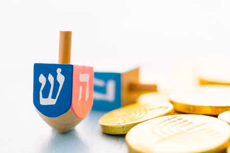 A still life composed of elements of the Jewish Chanukah/Hanukkah festival.の写真素材