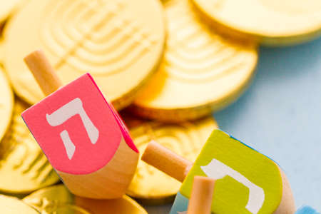 A still life composed of elements of the Jewish Chanukah/Hanukkah festival.の写真素材