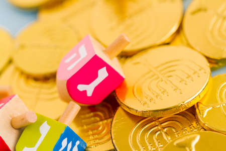 A still life composed of elements of the Jewish Chanukah/Hanukkah festival.の写真素材