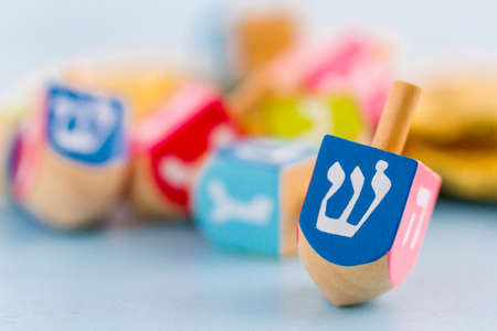 A still life composed of elements of the Jewish Chanukah/Hanukkah festival.の写真素材