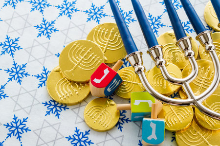 A still life composed of elements of the Jewish Chanukah/Hanukkah festival.