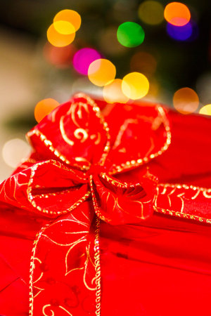 Christmas presents wrapped in red paper.