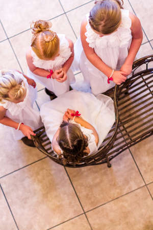 Cute flower girls before the wedding.の写真素材