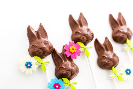 Easter chocolate bunnie pops made from solid milk chocolate.