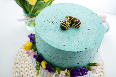 Easter Robins egg cake with chocolate speckles and egg truffles.