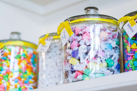 Jars filled with different candies at the boutique candy store.の写真素材