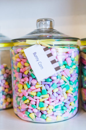 Jars filled with different candies at the boutique candy store.