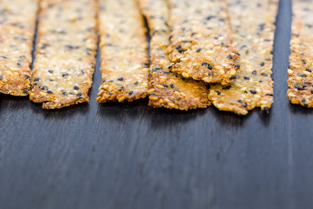 Gluten free crackers with seeds and quinoa flakes.