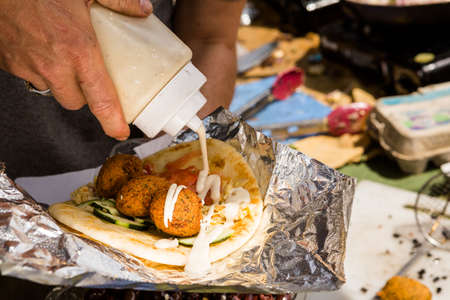 Cooking Greek gyros at the Farmers Market.の写真素材
