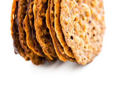 Gourmet almond lace cookies sandwitched with chocolate.の写真素材