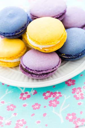 Gourmet small colorful French macarons with different flavors.の写真素材