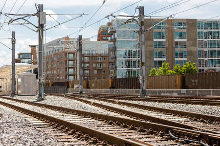 Denver, Colorado/ USA-26 May, 2014: Light rail station near Union Station in Denver.のeditorial素材