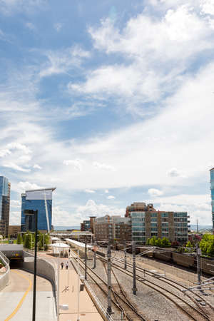 Denver, Colorado/ USA-26 May, 2014: Light rail station near Union Station in Denver.のeditorial素材