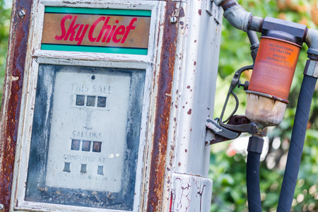 Boulder, Colorado, USA-June 1, 2014. Vintage Texaco gas station pump on old farm.