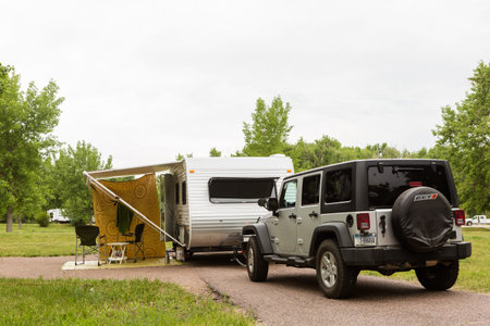 Denver, Colorado, USA - June 20, 2014. RV camping at Cherry Creek State Park in Denver, Colorado.