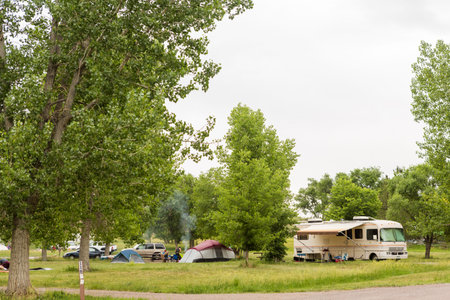 Denver, Colorado, USA - June 20, 2014. RV camping at Cherry Creek State Park in Denver, Colorado.のeditorial素材