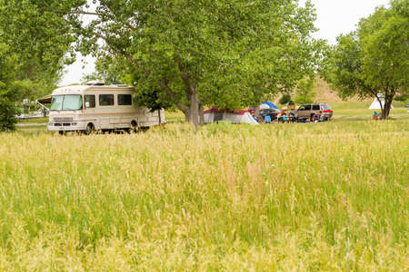 Denver, Colorado, USA - June 20, 2014. RV camping at Cherry Creek State Park in Denver, Colorado.のeditorial素材