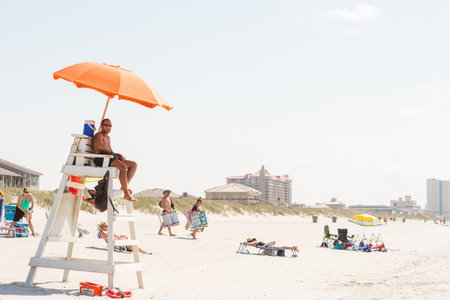 Myrtle Beach, South Carolina, USA-July 8, 2014. Typical summer day in Myrtle Beach.のeditorial素材