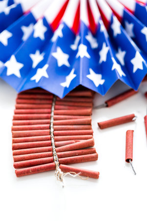 Roll of firecrackers on a white background.
