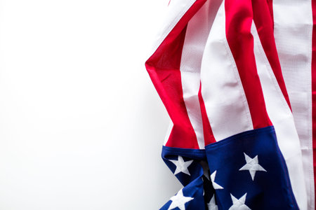 Tight closeup of the stars and stripes of an American Flag.
