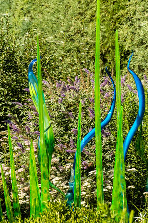 Denver, Colorado, USA-August 12, 2014. Large glass sculptures by Dale Chihuly in the garden.のeditorial素材