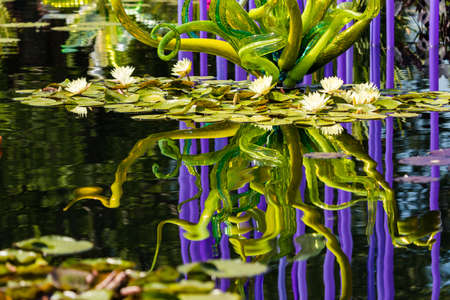 Denver, Colorado, USA-August 12, 2014. Large glass sculptures by Dale Chihuly in the garden.のeditorial素材