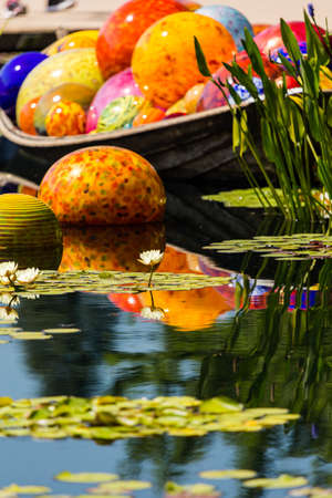 Denver, Colorado, USA-August 12, 2014. Large glass sculptures by Dale Chihuly in the garden.のeditorial素材