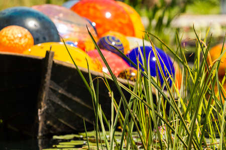 Denver, Colorado, USA-August 12, 2014. Large glass sculptures by Dale Chihuly in the garden.のeditorial素材