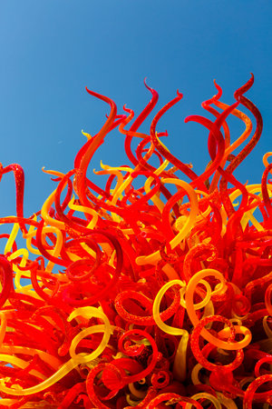 Denver, Colorado, USA-August 12, 2014. Large glass sculptures by Dale Chihuly in the garden.
