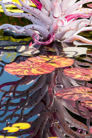 Denver, Colorado, USA-August 12, 2014. Large glass sculptures by Dale Chihuly in the garden.